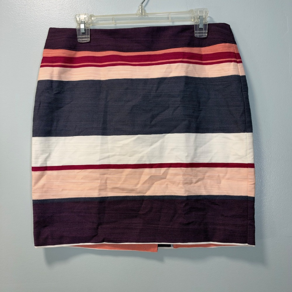 LOFT Outlet Petite Striped Cotton Blend Pencil Skirt 10P Purple Pink New